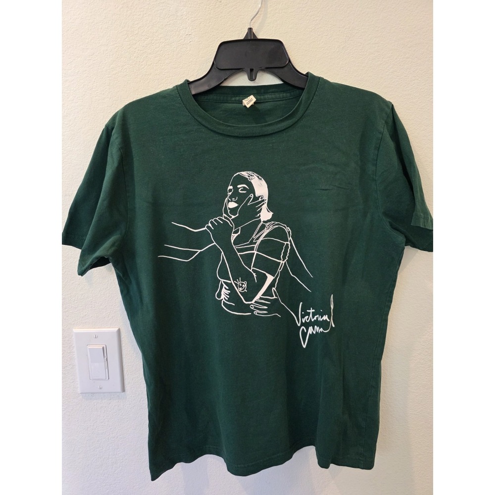 Victoria Canal Graphic TShirt GreenWhite Line Art Sz S Organic Cotton Artsy Rare